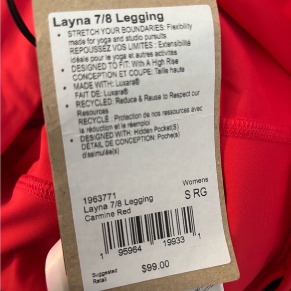 Prana Red Leggings Stretchy Athletic Wear - Picture 3 of 3